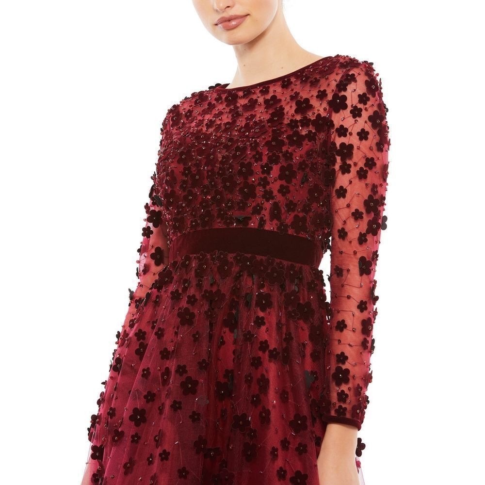 Mac Duggal Embellished Illusion High Neck Long Sleeve Fit & Flare Dress - Size 6 - Picture 6 of 16